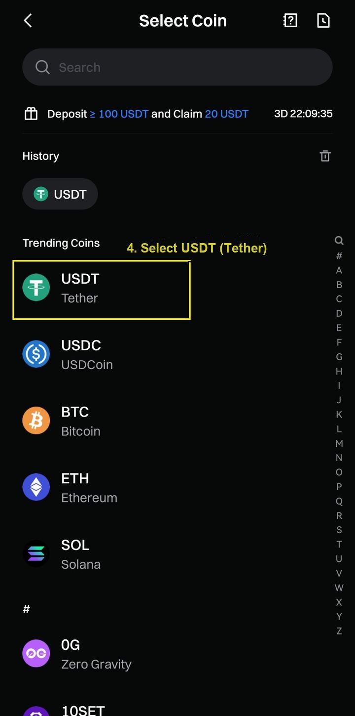 Gate.io - Select Coin/Network