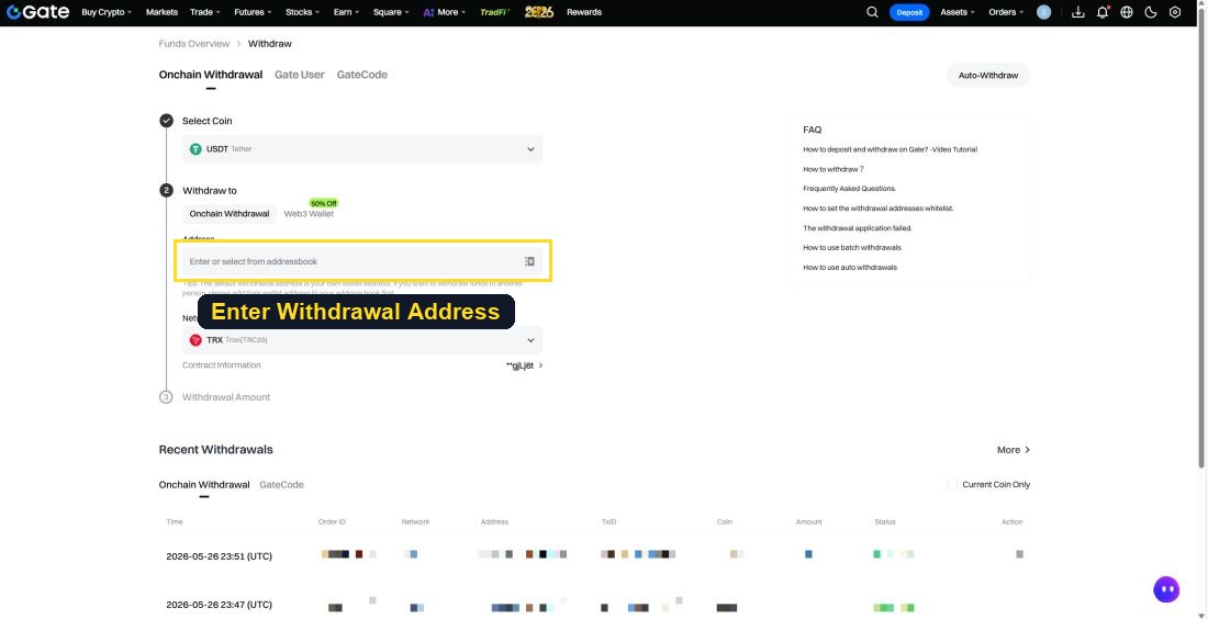 Enter Withdrawal Address