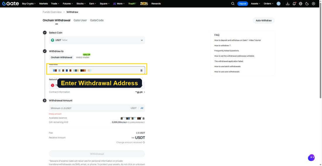 Enter Withdrawal Address
